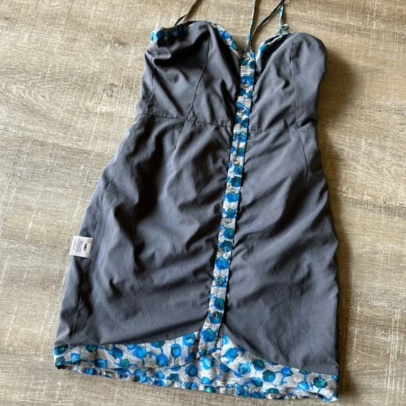 RACHEL COMEY 100% Silk Ruched Y2K Mini Dress sz S Snap Front Spaghetti Strap - Picture 11 of 15